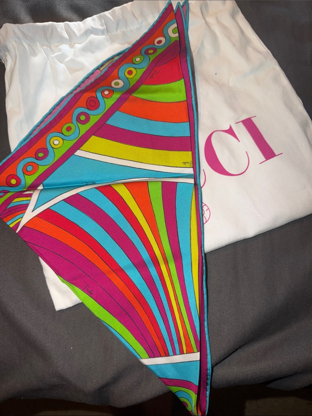 Emilio Pucci Vibrant Multicolor Silk Scarf - Pink, Green, Blue, Orange, Yellow - Picture 5 of 5